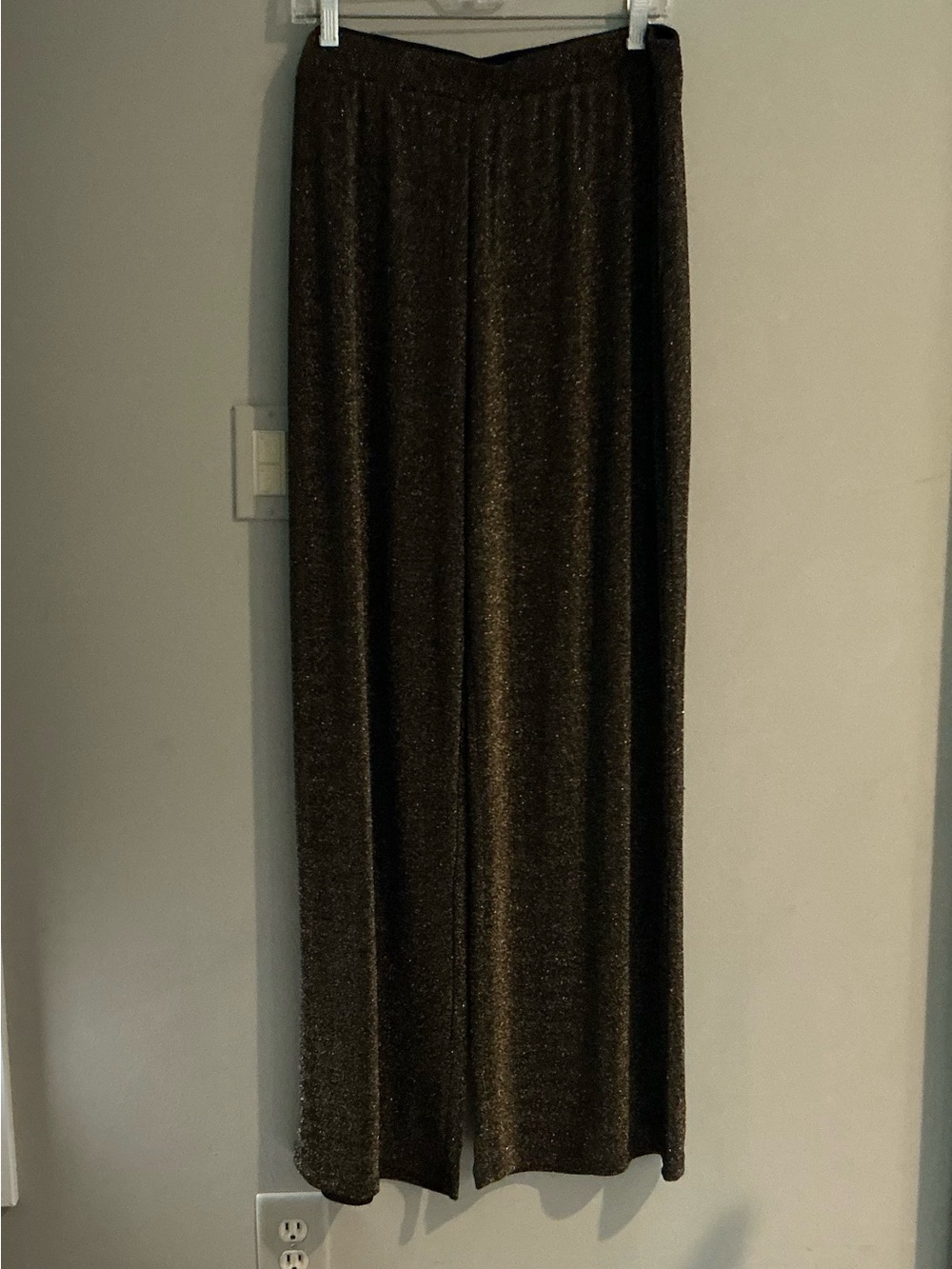 Halston Womens XL Pants Metallic Pull On Wide-Leg Gold Black Knit Night Out Club